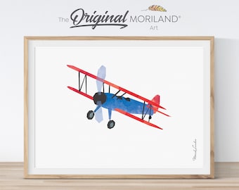 Biplane Watercolor Print, Aircraft Nursery Decor (Digital Download)