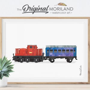 Treinafdruk, locomotief en wagen, treinmuurkunst, transportafdrukken, treindecor, locomotiefkunst, kinderkamerkunst trein, jongenskamerdecoratie