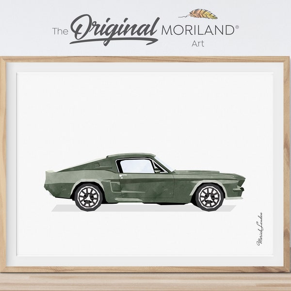 Dark Green Classic Car Print, Car Printable, Muscle Car, Boy Nursery Bedroom Decor, Vehicle Poster, Vintage Car Print | MORILAND®