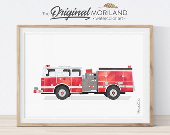 Firetruck Print, Fire Truck Printable, Fire Engine Art Print, Transportation Decor, Big Boy Room Decor, Toddler Boy Poster, MORILAND®