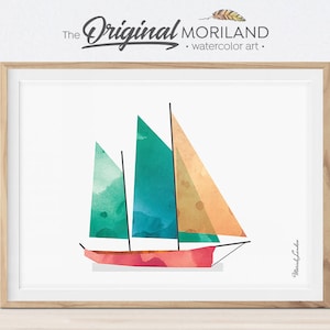 Sailboat Print, Nursery Ship Print, Nautical Art Print, Play Room ...