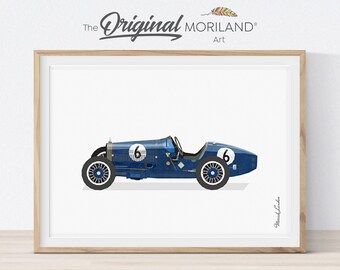 Impression d'art de voiture de course vintage bleue, décoration de transport (téléchargement numérique)