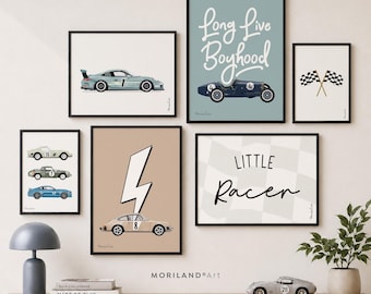 Race Car Nursery Prints Set of 6, Boys Room Racing Wall Art, Digital Download