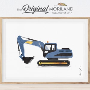 Excavator Print, Digger Art, Construction Print, Toddler Room Decor, Boy Nursery Decor, Printable, Blue Digger Print, Transportation Decor