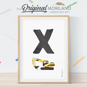 Letter X Print, Alphabet Print, Personalized Name Nursery, ABC Poster, Boy Name Nursery, Excavator Print, Alphabet Art, Car Printable