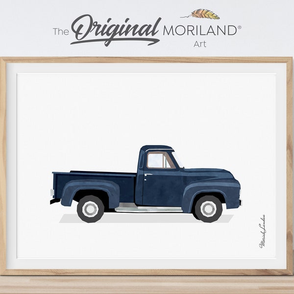 Navy Blue Pickup Truck Print, Vintage Car Wall Art (Digital Download)