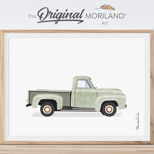 Sage Green Old Truck Print, Pickup Truck Wall Art, Car Print, Nursery Prints, Car Printable Poster, Toddler, Transportation Art, MORILAND®