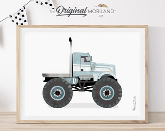 Pale Blue Semi Monster Truck Print, Monster Truck Art, Boy Nursery Décor, Truck Print, Truck Birthday, Printable, Semi Tractor | MORILAND®