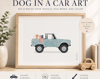 Personalized Dog in Car Print, Mix-and-Match Pet Art, Digital Download