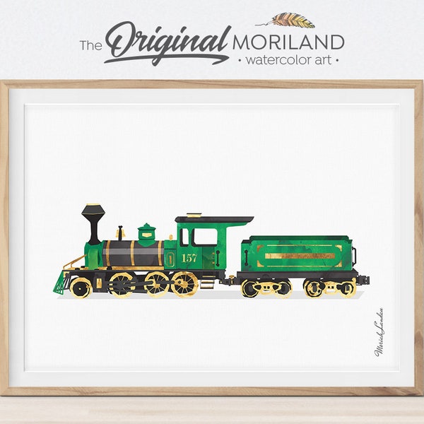 Green Steam Train Art Print, Locomotive Nursery Decor (Digital Download)