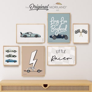 Impressões de arte de carros de corrida - Conjunto para impressão de 6, pôster de carro, decoração de berçário para meninos, impressões de carros de corrida, impressões de berçário, LAND165 | MORILAND®