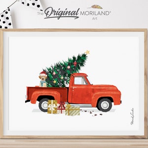 Camión navideño con impresión de Labrador Retriever, arte de pared imprimible, tarjetas navideñas, decoración navideña para guardería, regalo de vacaciones / MORILAND®