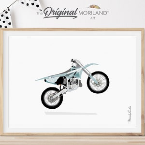 Impressão de bicicleta suja azul claro, decoração para impressão de bicicleta suja, arte de parede de motocross, pôster de berçário de menino, decoração de quarto de menino grande | MORILAND®