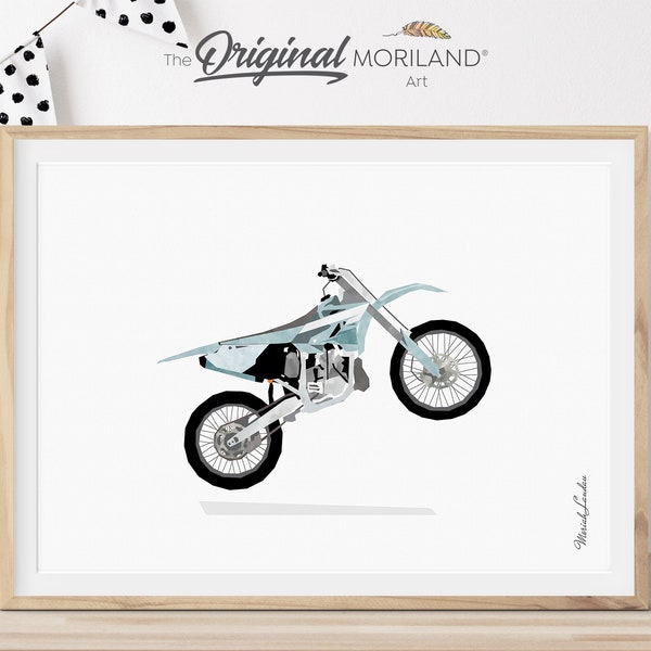Pale Blue Dirt Bike Print, Dirt Bike Printable Décor, Motocross Wall Art, Boy Nursery Poster, Big Boy Room Décor | MORILAND®