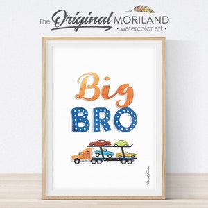 Big Bro Print, Transportation Wall Art, Vehicle Art, Car Hauler Print, Boy Nursery Poster, Boy Room Art, Vertical Printable, Big Brother