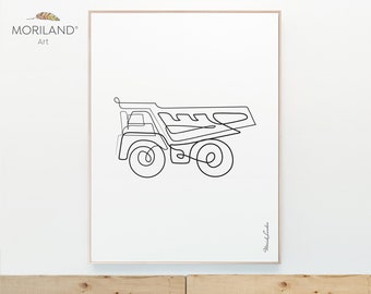 One Line Drawing Dump Truck Print - Vertical, Toddler Boy Room Art, Transportation Decor Printable, Minimalist Art, MORILAND®