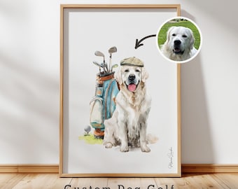 Custom Dog Golf Portrait  | Golfer Printable Gift | Personalized Pet Art | Digital Download
