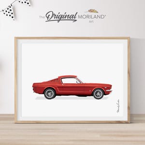 Red Classic Car Print, Car Printable, Muscle Car, Boy Nursery Bedroom Decor, Vehicle Poster, Vintage Car Print | MORILAND®