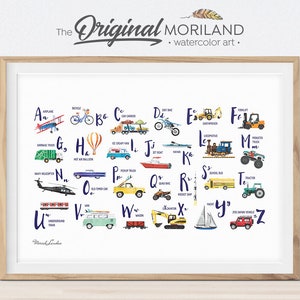 Alphabet Print, Printable Alphabet, Alphabet Transportation, Horizontal, ABC Poster, Alphabet Art, Boy and Girl Print, Girl Bedroom Wall Art