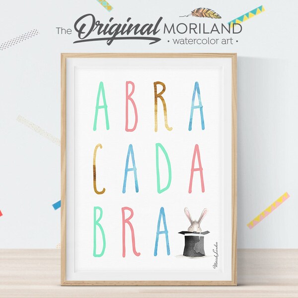 Abracadabra Print, Rabbit Print Wall Art, Girl Boy Nursery Decor, Salle de jeux Wall Decor, Nursery Animal Art, Nursery Art, Imprimable