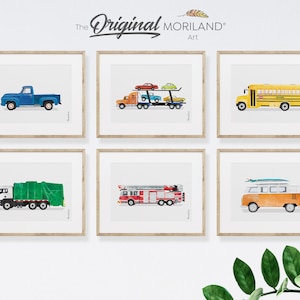 Vehicle Art Prints - Printable Set of 6, Boy Wall Decor, Transportation Poster, Boy Nursery Wall Art, Surf, Back to School Gift | MORILAND®
