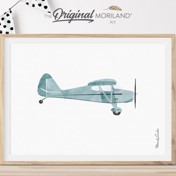 Pale Blue Light Aircraft Print, Aircraft Printable, Airplane Décor, Aviation Nursery, Transportation Décor, Boy Bedroom Art | MORILAND®