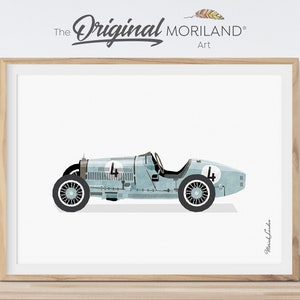 Pale Blue Vintage Race Car Print, Old Racing Car Printable, Race Car Party, Car Prints Boys Room, Nursery Decor | MORILAND®