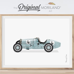 Blassblauer Vintage Rennwagen Print, druckbares altes Rennauto, Rennwagenparty, Autodruck Jungenzimmer, Kinderzimmer Dekor | MORILAND®
