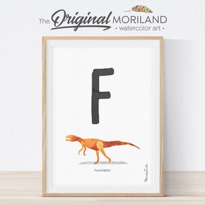 Impresión del alfabeto, impresión de la letra F, nombre personalizado para guardería, póster del alfabeto, nombre de niño para guardería, impresión de dinosaurios, arte del alfabeto, dinosaurios imprimibles