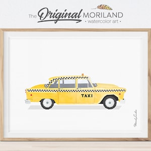 Yellow Taxi Cab, NYC Taxi Cab, Taxi Print, Prints for Toddlers, Boys Room Decor, Vintage Car, Watercolor Printable, Transportation Wall Art