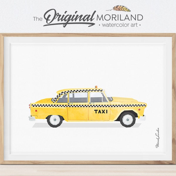 Yellow Taxi Cab, NYC Taxi Cab, Taxi Print, Prints for Toddlers, Boys Room Decor, Vintage Car, Watercolor Printable, Transportation Wall Art