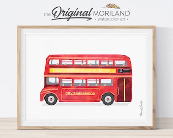 Red Double Decker Bus Watercolor Print (Digital Download)