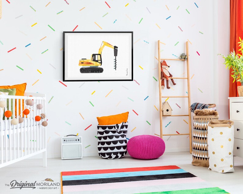 Boys Wall Art Transportation Decor Construction Birthday Machine Print Boy Bedroom Art Construction Print Drill Truck Print