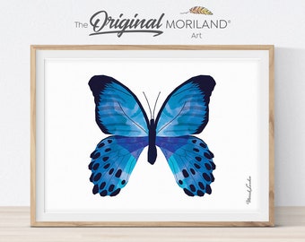 May include: A blue and black butterfly with a watercolor effect. The butterfly is centered on a white background.