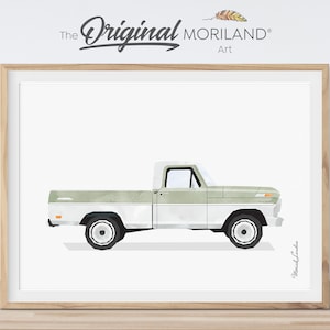 Sage Green Truck Print, Pickup Truck Wall Art, Vintage Car Print, Boy Nursery Decor, Car Watercolor, Transportation Decor, MORILAND®