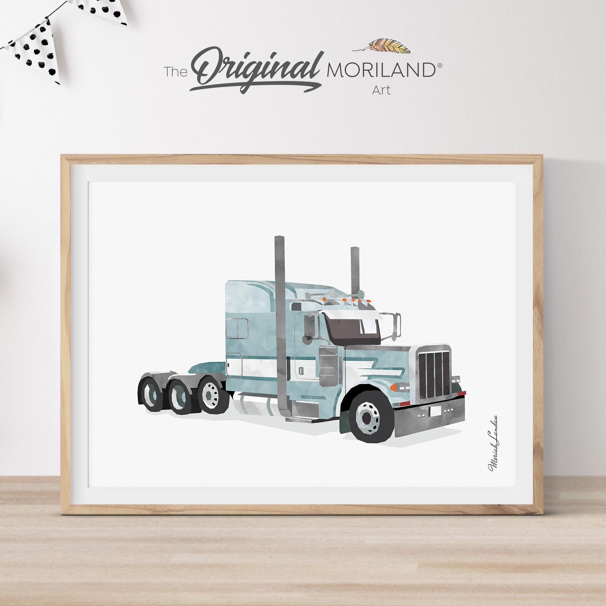Pale Blue Semi Truck Print, Transportation Wall Art, Printable, 18 Wheeler, Boys Room Prints, Semi Truck Birthday, Kid Poster | MORILAND®