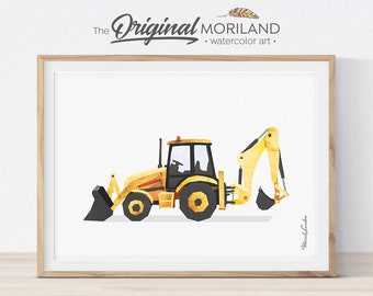 Backhoe Print, Digger Art, Construction Print, Toddler Boy Room Decor, Transportation Decor, Horizontal Wall Art, Heavy Equipment Party