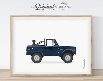 Navy Blue Classic Truck with Dog Print, Black Labrador Wall Art, Pet Printable Poster, Pet Memorial Gift, Pet Portrait | MORILAND®
