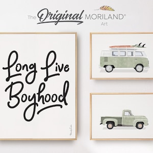 Long Live Boyhood & Classic Cars Art Prints - Printable Set of 3, Car Prints for Boys Room, Surf Nursery Decor, Surfboard, Sage | MORILAND®
