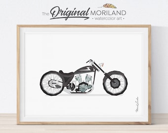 Stampa artistica ad acquerello di una motocicletta, decorazione per la cameretta dei bambini (download digitale)
