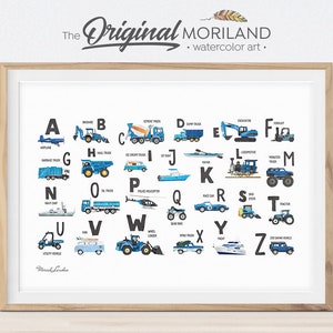 Alphabet Print, Alphabet Printable, Alphabet Transportation, Alphabet Poster, ABC Wall Art, Classroom Decor, Truck Print, Blue Navy Wall Art