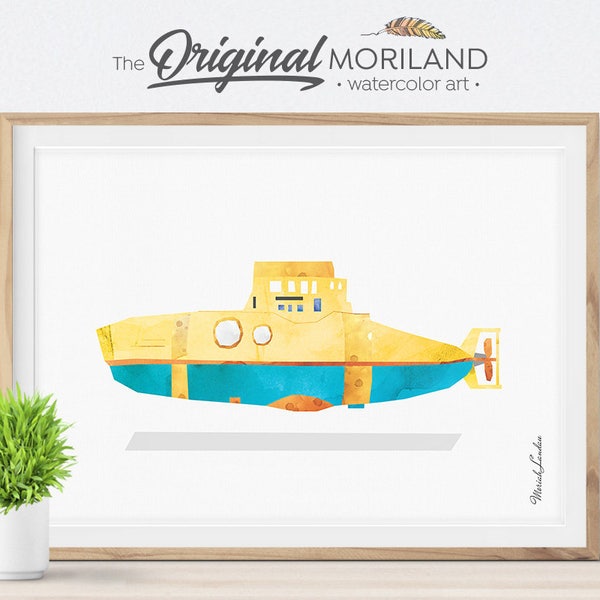 Submarine Print, Yellow Submarine, Nursery Prints, Transportation Wall Art, Kids Decor, Nursery Nautical Art, Baby Shower Gift, Printable