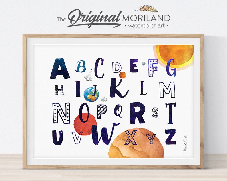 Alphabet Art Space Wall Decor Room Planet Outer Boy Bedroom Print Classroom Moriland