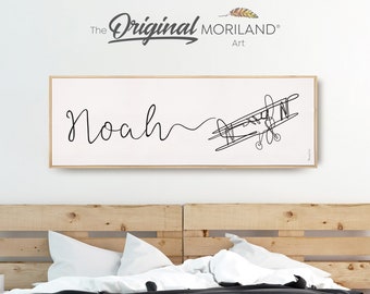 Custom Name One Line Drawing - Printable Custom Name with Airplane, Personalized Christmas Gifts for Kids, Above Bed-Wall Decor, MORILAND®