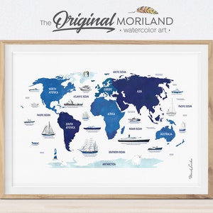 Stampa mappa del mondo nautica della Marina, poster educativo, mappa del mondo da parete, decorazione per aule, arte navale, decorazione per cameretta dei bambini, mappa del mondo stampabile