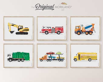 Set di stampe sui trasporti, set di decorazioni per la cameretta dei bambini con veicoli, download digitale