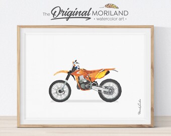 Stampa acquerello di moto da cross, arte murale sui trasporti (download digitale)