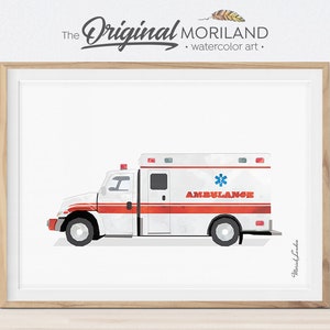 Krankenwagen Aquarell Druck, Transport Kinderzimmer Dekoration (Digitaler Download)