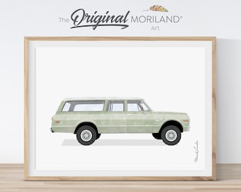 Impression de voiture classique vert sauge, art mural transport (téléchargement numérique)