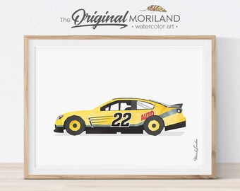 Impression d'art de voiture de course jaune, illustration de transport (téléchargement numérique)